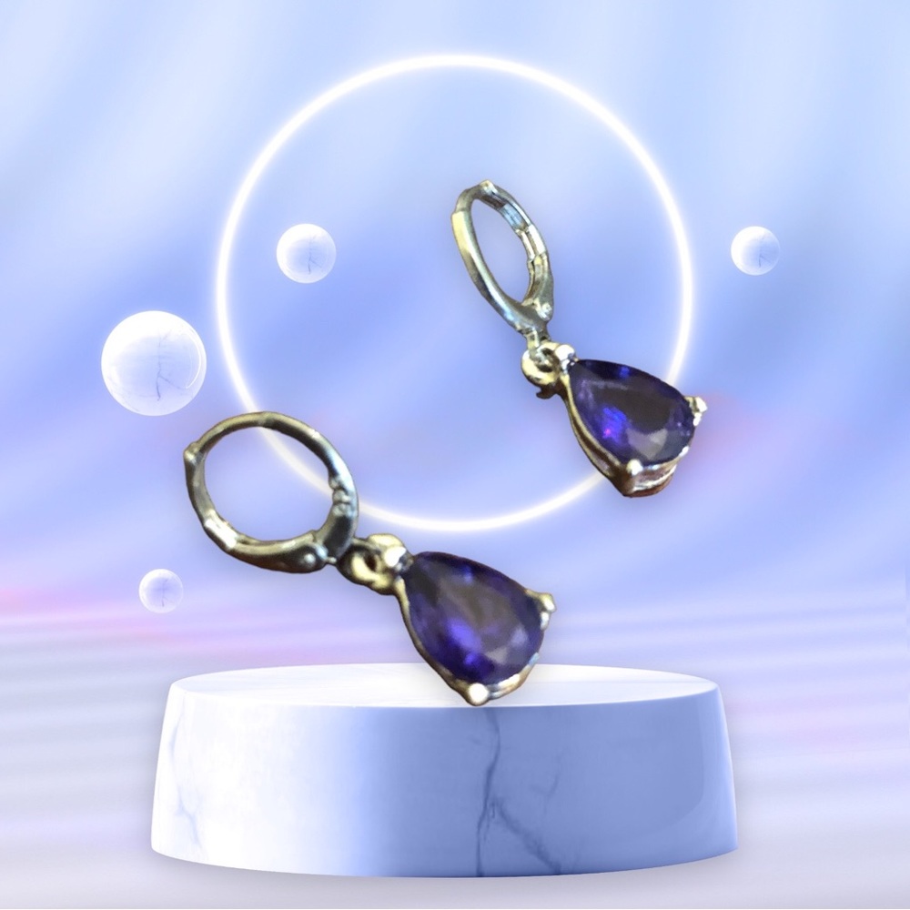 Yaomiao Crystal Dangle Cubic Zirconia Water Drop Earrings Women's Purple/Silver - Picture 2 of 7